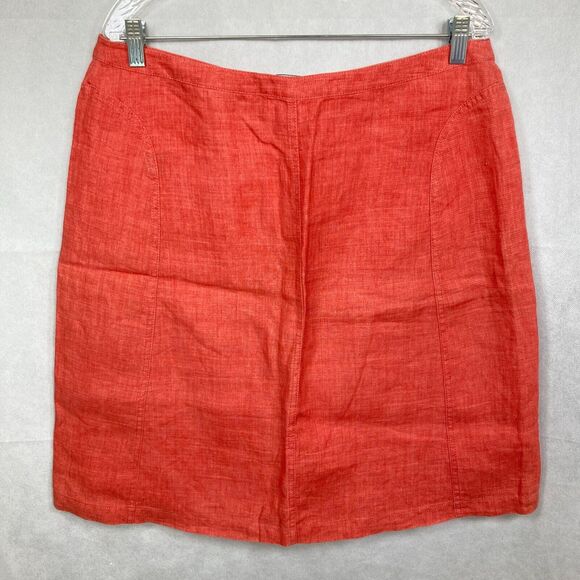 Ellen Tracy Skirt Womens Sz 14 Poppy Red Woven Linen A Line Lightweight Mini - Picture 5 of 9